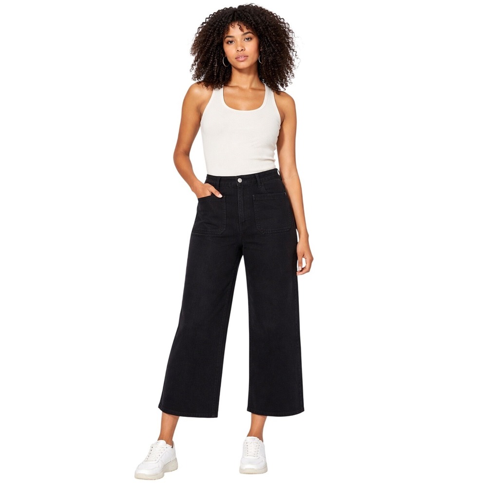 Nurture Black Wide Leg Cropped Jeans High Waisted Utility Pockets Womens‎ Size